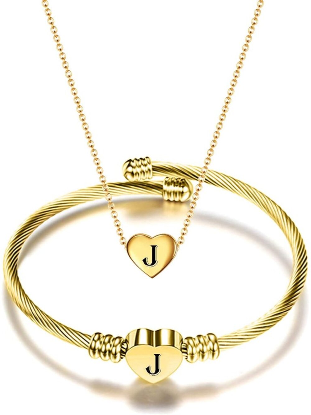 Adjustable Women's Necklace & Bracelet Set with Heart Pendant - Unique Gift Idea